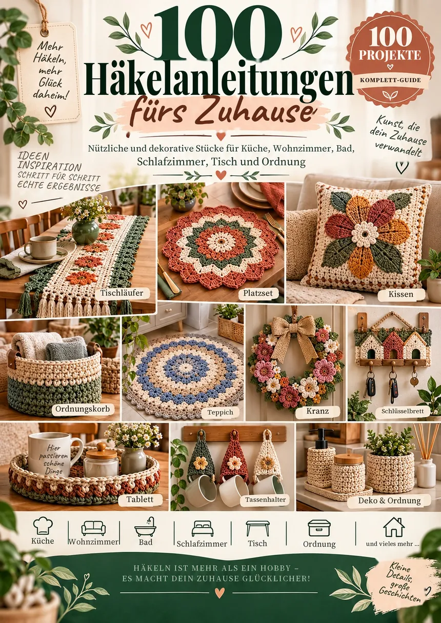 Cover des Buchs 100 Häkelanleitungen fürs Zuhause
